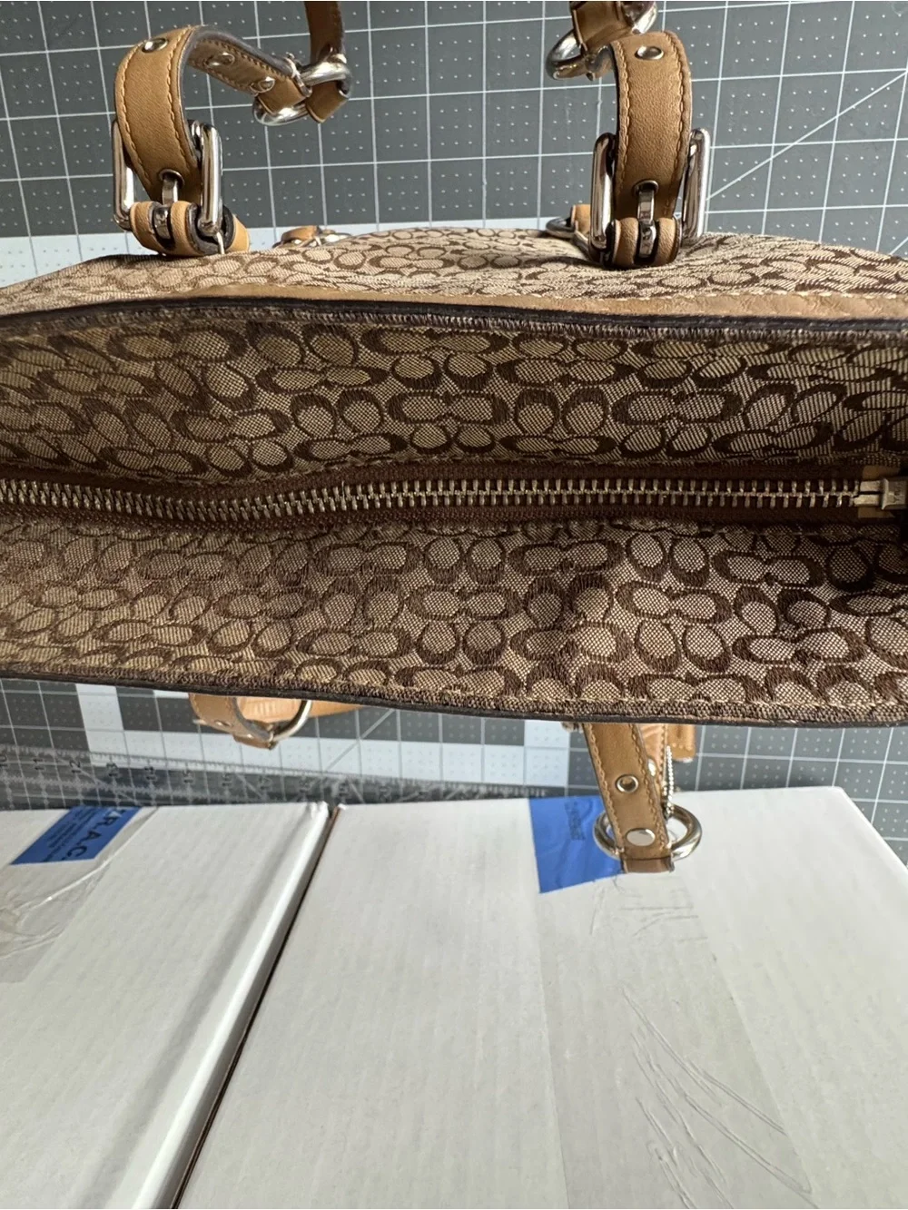 Coach Brown Signature Canvas Tote with Tan Leather Trim - Picture 11 of 16